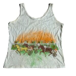 Vintage 70s Horse Harness Racing Graphic Tank Top Equestrian Men's Small